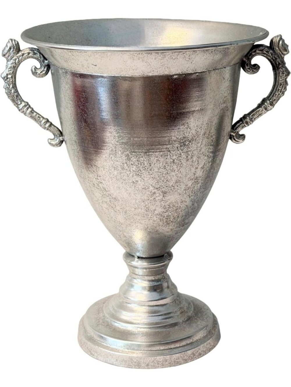 Elegant Silver Trophy Vase with Amphora Handles - 14.25" Decorative Centerpiece